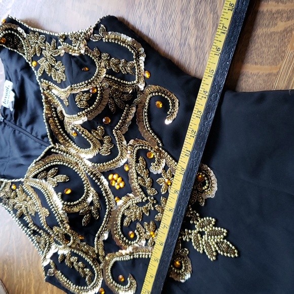 Vtg Jovani black silk gown with gold sequin detail - Picture 8 of 13